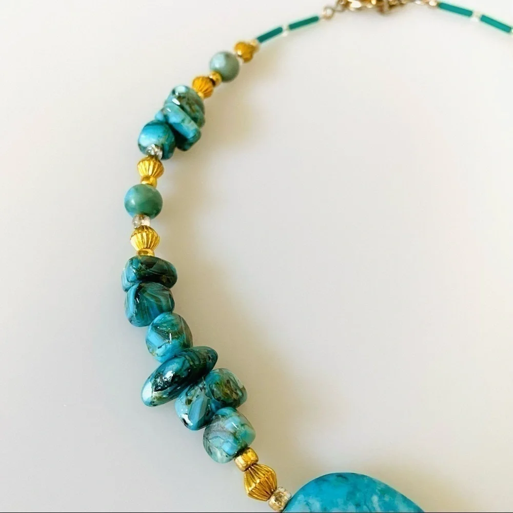 Necklace Vintage Artisan Faux Turquoise Southwestern Native Design 19”